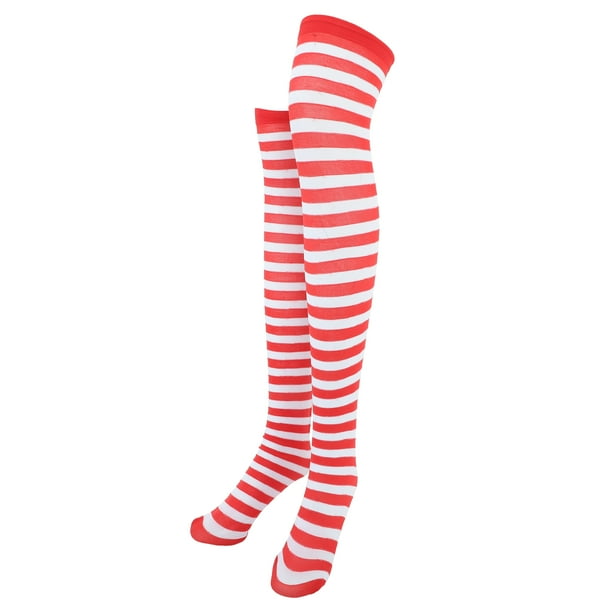 Medias navideñas rojas y blancas hasta el muslo, a rayas, por encima de la rodilla, para mujer y niña - Talla única