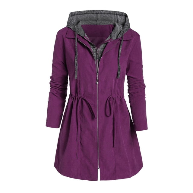 WEIYLL Vestes en Molleton pour Femmes Mode Fermeture Éclair Patchwork à Capuche Espace Plus Coton Épais Violet Sortie Automne Hauts Taille 3TG