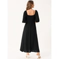 thumbnail image 5 of DARING DIVA Puff Half Sleeve Square Neck Smocked Flowy Maxi Dress L Black, 5 of 7