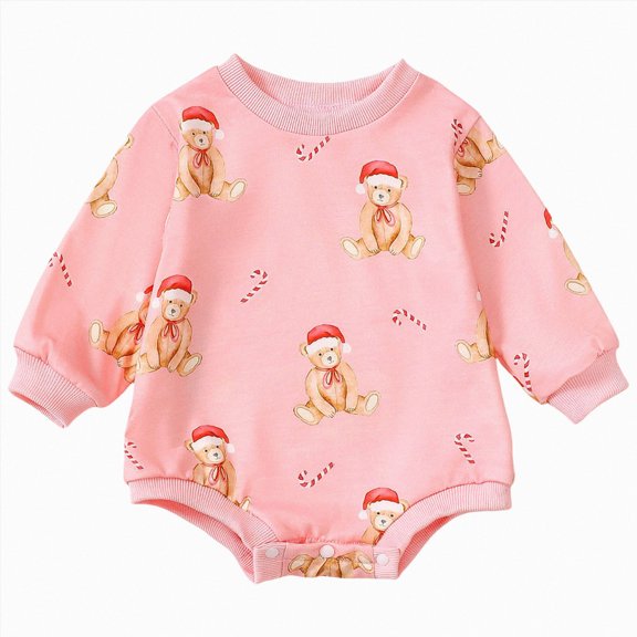 YDFCWX Baby Going Home Outfit Newborn Baby Boy Girl Christmas Outfit Romper Long Sleeve Bubble Bodysuit Warm Winter Romper Light Pink,9-12 Months