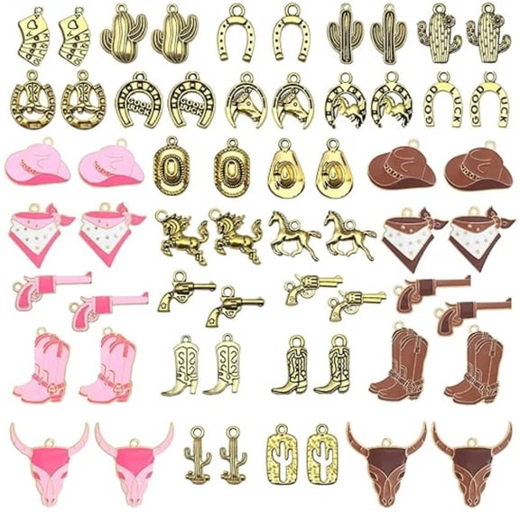 60PCS Antique Western Cowboy Charms Pendants Horse Hat cactus Cowboy Boot Charms for Bracelet Earrings Necklace Jewelry Making