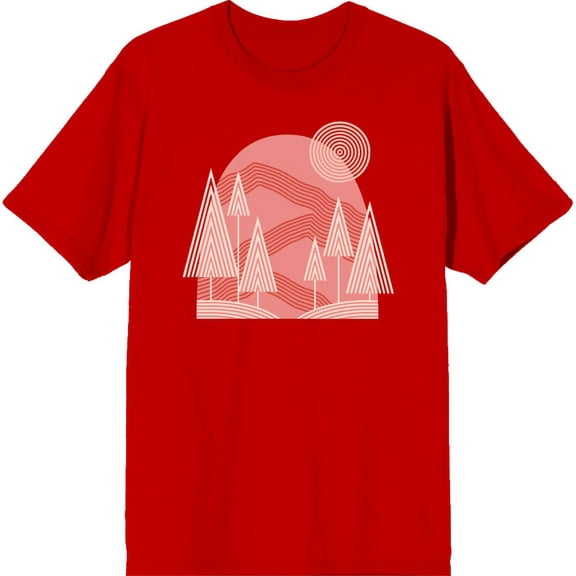 Adventure Society Mountain & Pine Trees Red Men's Crew Neck Short Sleeve Tee-Medium