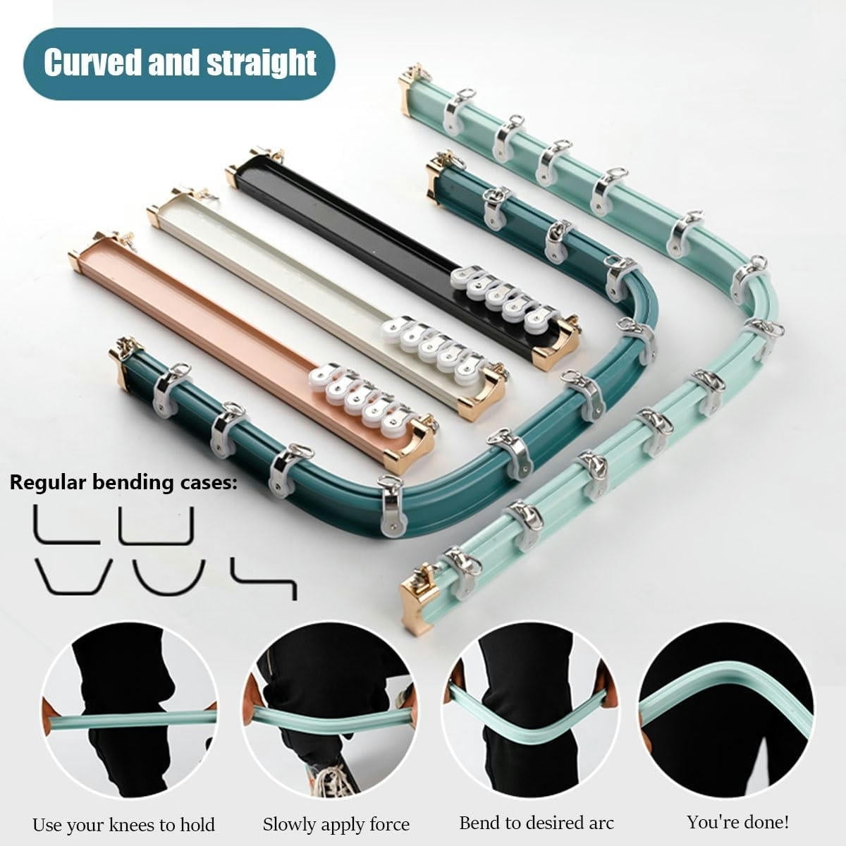 GXCZ Curtain Rods Bendable Curtain Track, Double Bar Rail For Curtains, Flexible Curtain Ceiling Track System Room Divider Curtain Rail For Curved Shower Curtain &amp; Rv(Green-ceiling,180cm-2x90cm)