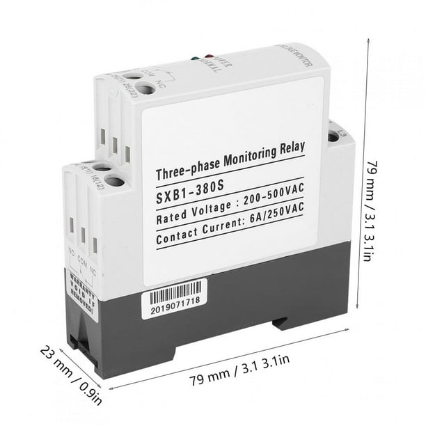 Protección de Circuito Trifásico Relé de Monitoreo de Voltaje Protector de Secuencia de Falla Fase, 200-500 VCA, 50/60 Hz, Riel O Dispositivo de 35 mm, Pantalla LED, 6 A CA