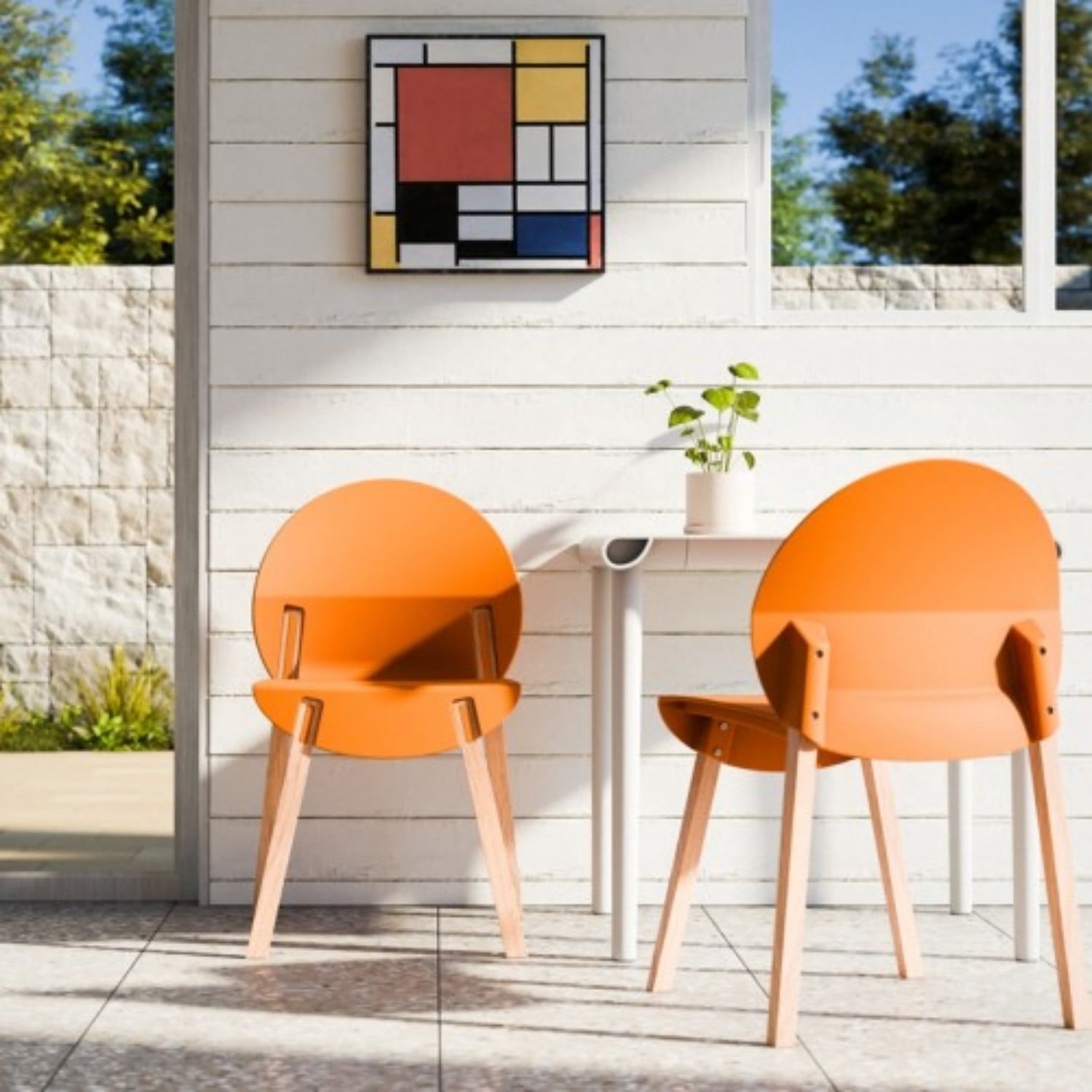 Dining Chairs Set of 4, Modern Kitchen Chairs with PP Seats & Solid Red Oak Wood Legs, 330 lb Capacity, Indoor Dining Room Living Room Chairs, Tropical Orange