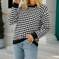 thumbnail image 4 of VSSSJ Womens Long Sleeve Pullover Sweaters Casual Crewneck Classic Plaid Geometric Printed Soft Comfy Knitted Sweater Jumper Tops Black S, 4 of 6
