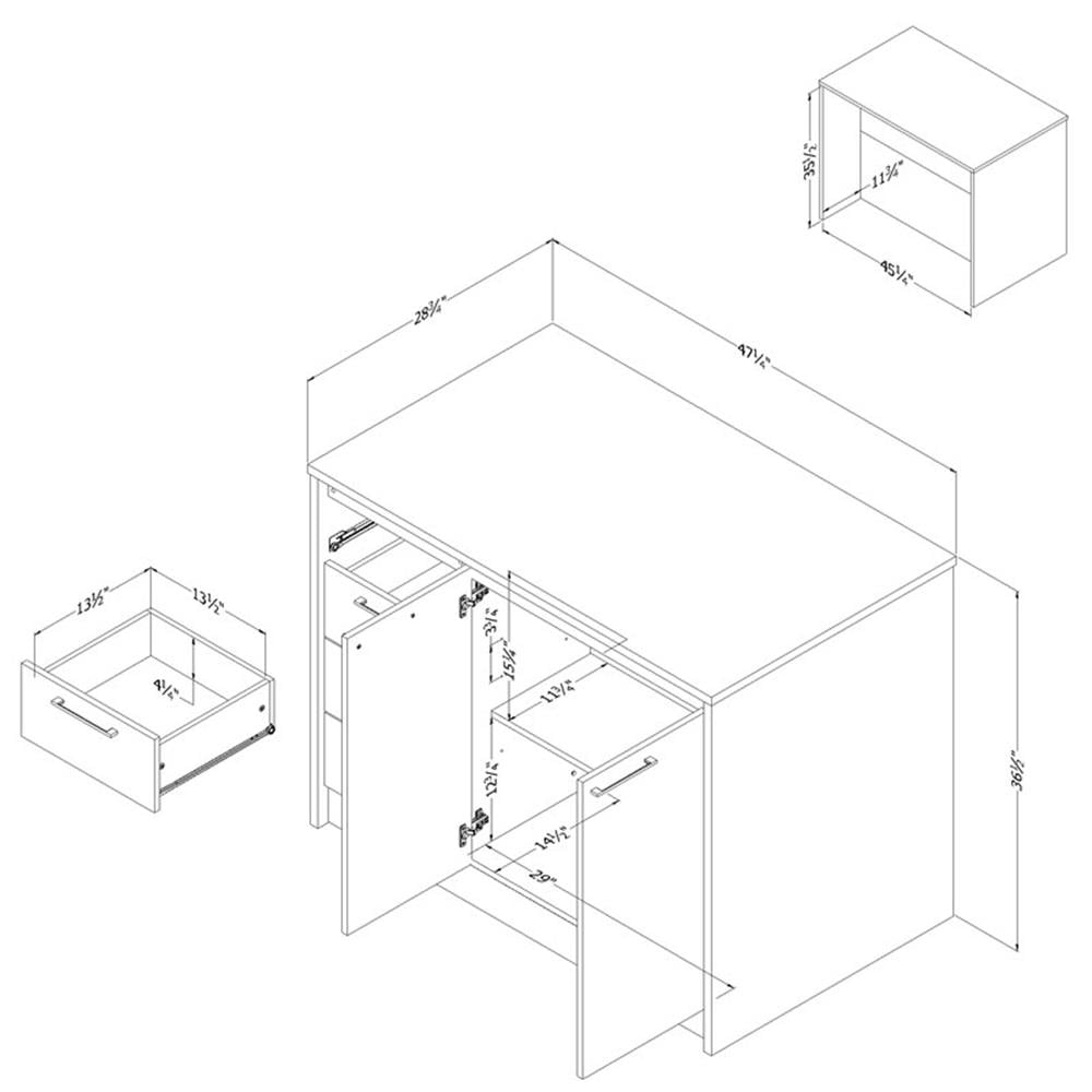 South Shore Myro, Contemporary Kitchen Island, Faux White Marble and White