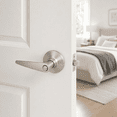 thumbnail image 3 of Satin Nickel Privacy Door Handle with Push-Button Lock, Universal Left/Right Hand, Bedroom Bathroom, 2-3/8 in. Backset, 3 of 3