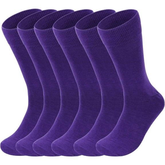 6 Pack Solid Color Casual Dress Socks for Men - Colorful & Comfortable Crew Socks Purple 6 Pack One Size