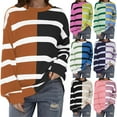 thumbnail image 2 of Gnshining Oversized Sweater for Women Color Block Long Sleeve Tunic Tops Fall Trendy Crew Neck Casual Loose Striped Blouses, 2 of 4