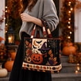 thumbnail image 3 of Ktlvex Vintage Quilted Halloween Tote Bag, Halloween Pattern Shoulder Handbag, Large Capacity Holiday Shopping Bag for Halloween Party Daily Use（B）, 3 of 4