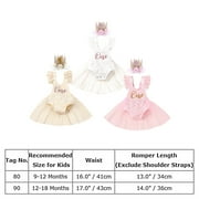 IBTOM CASTLE Baby Girl 1st Birthday Outfit Lace Tulle Romper Princess Tutu Dress Headband Shiny ONE Cake Smash Photo Shoot Clothes 12-18 Months Pink