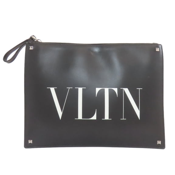 Pre-Owned Valentino VLTN logo clutch bag in calfskin for women.
