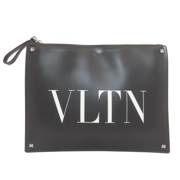 Pre-Owned Valentino VLTN logo clutch bag in calfskin for women.