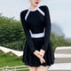 thumbnail image 2 of Gibobby Traje de baño sexy de una pieza Falda sin espalda de manga larga con cuello redondo a la moda para mujer con cordones para mostrar un traje de ba(Negro,Talla única), 2 of 5