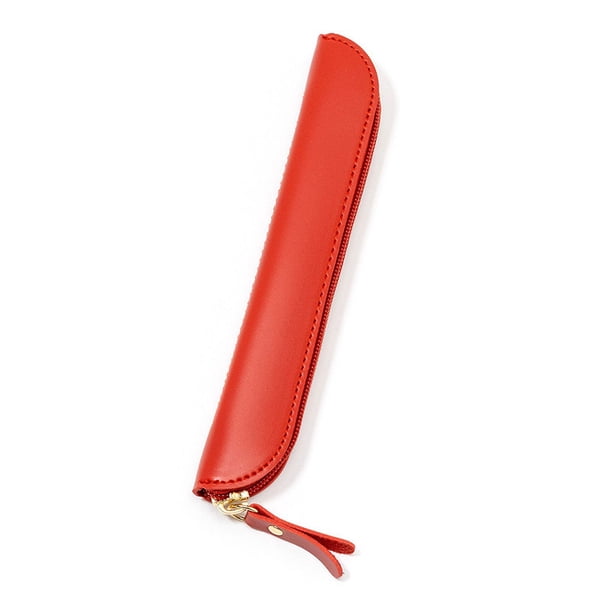 Estuche creativo de cuero de color sólido para lápices, bolsa de papelería con cremallera de cuero simple para estudiantes de escuela primaria, caja de papelería para guardar bolígrafos con firma