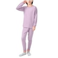 thumbnail image 2 of BRGZLK Boys Homewear Long Sleeve Round Neck Top Shirt Set Unisex Style Autumn Winter Fleece Lined Wool Warm Autumn Clothes Pants Loungewear Set Purple 17-18 Years, 2 of 5