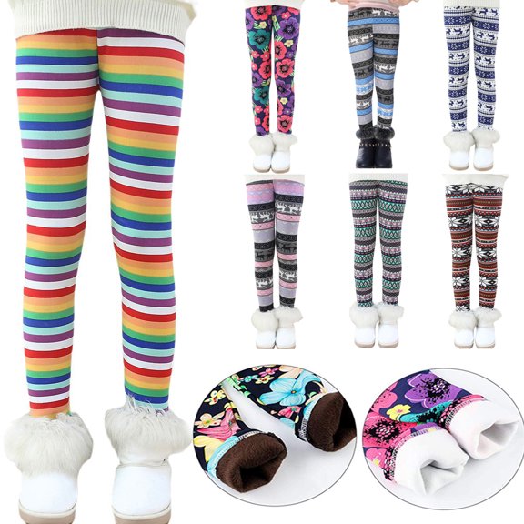 Actoyo Kids Girls Printed Stretch Leggings Ankle Length Kids Child Fleece Inside Leggings Printing Flower Soft Long Pants Rainbow 11-12 Years