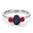 thumbnail image 3 of Gem Stone King 925 Silver and 10K Yellow Gold Blue Sapphire and Red Ruby Engagement Ring for Women | 1.50 Cttw | Oval 7X5MM | Gemstone September Birthstone | Size 9, 3 of 6
