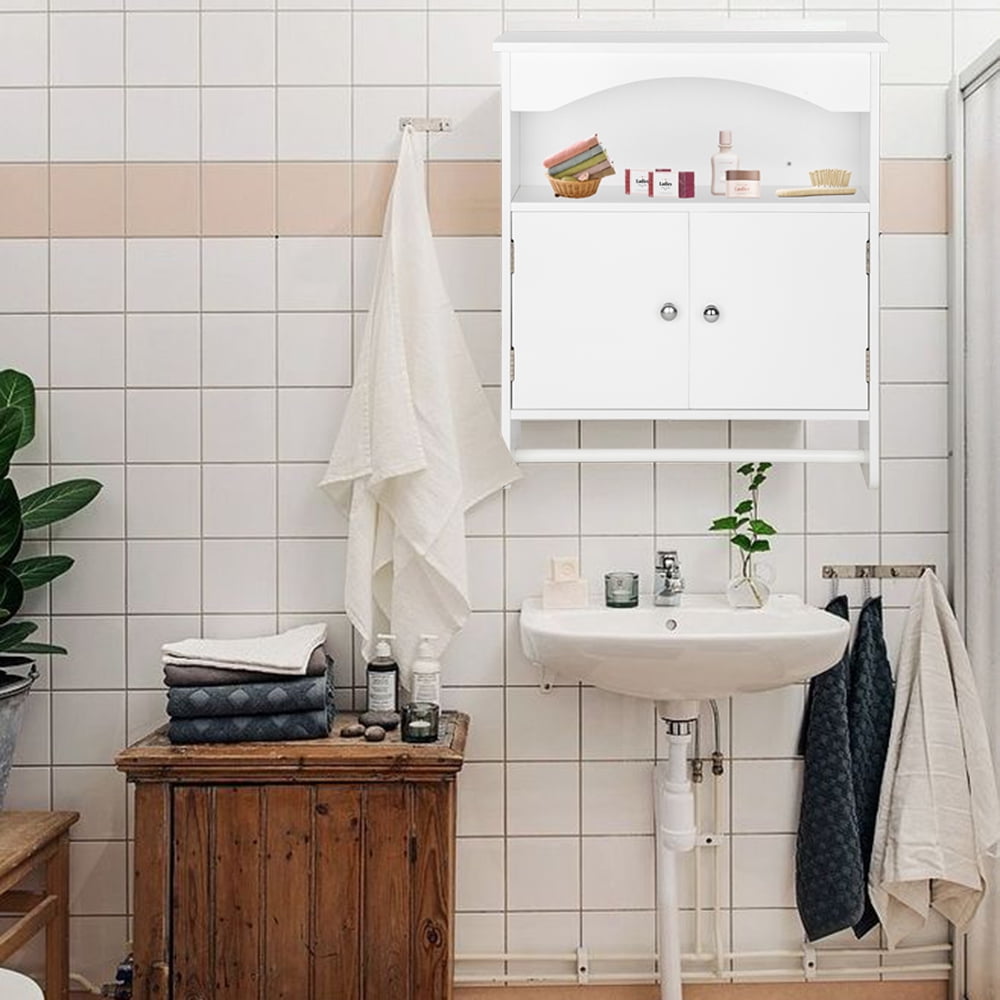 Lowestbest Cottage Collection Wall Cabinet, 2-Door Wall Mounted Bathroom Cabinet Hanging Cabinet With Shelves, Wooden Medicine Cabinet Storage Organizer, White Lowestbest Cottage Collection Wall Cabinet, 2-Door Wall Mounted Bathroom Cabinet Hanging Cabinet With Shelves, Wooden Medicine Cabinet Storage Organizer, White