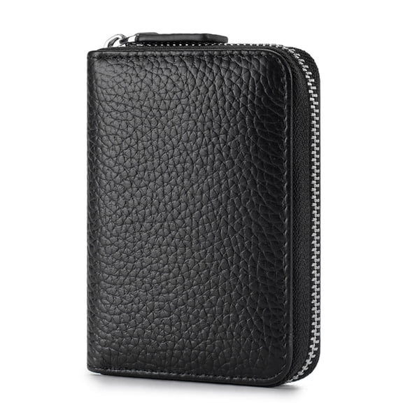 Womens Genuine Leather Zipper Credit Card Holder RFID Blocking Small Accordion Wallet with Coin Pouch, Black