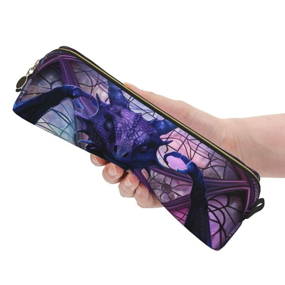 Ratiio Fantasy Dragon In Cathedral Pattern Leather Pencil Case, Pencil Pouch with Durable Zipper, Compact and Stylish Organizer for Stationery, Art Supplies, Travel Essentials