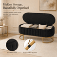 thumbnail image 4 of 46" Modern Velvet Storage Bench, Luxury Channeled Tufted End of Bed Bench with Hidden Storage and Gold Legs, Modern Glam Ottoman Bench for Bedroom, Living Room, Entryway, Black, 4 of 10