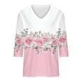 thumbnail image 3 of Cilsoka Fashion Clothing for Women Summer, Womens 3/4 Length Sleeve Tops V Neck Casual Floral Print Summer Tops for Women Loose Fit Three Quarter Length Sleeve Blouse, Floral Print Tshirts, 3 of 4
