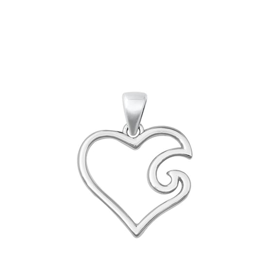 Sterling Silver Promise Heart Pendant Swirl Outline High Polish Charm 925 Jewelry Female Unisex