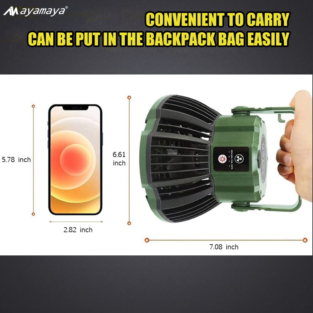 Rechargeable Camping Fan with LED Light & Remote Control, AYAMAYA 7800mAh  Portable USB Lantern Tent Fan for  Car Ceiling Green