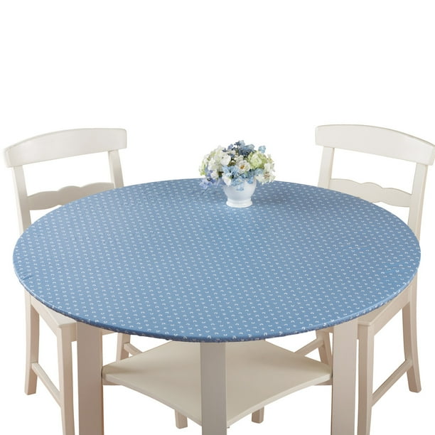 Collections Etc Patterned Fitted Table Cover With Soft Flannel Backing And Durable Wipe Clean Vinyl Construction Blue Print Round Com Durable Wipe Clean Vinyl Construction, Round Outdoor Table Covers Australia