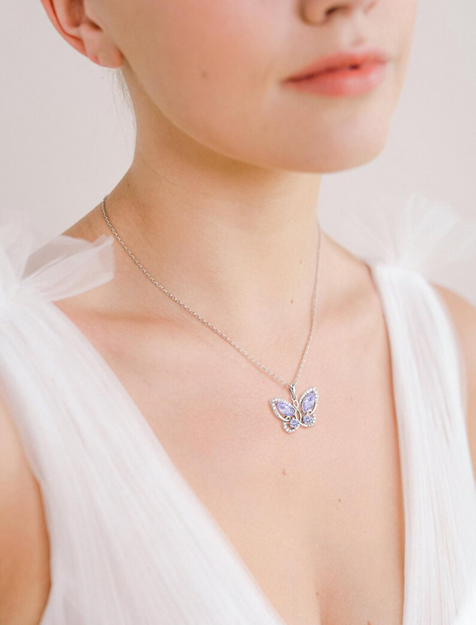 Starchenie Butterfly Pendant Necklace Women 925 Sterling Silver Birthstone June Alexandrite Butterfly Jewelry Gifts