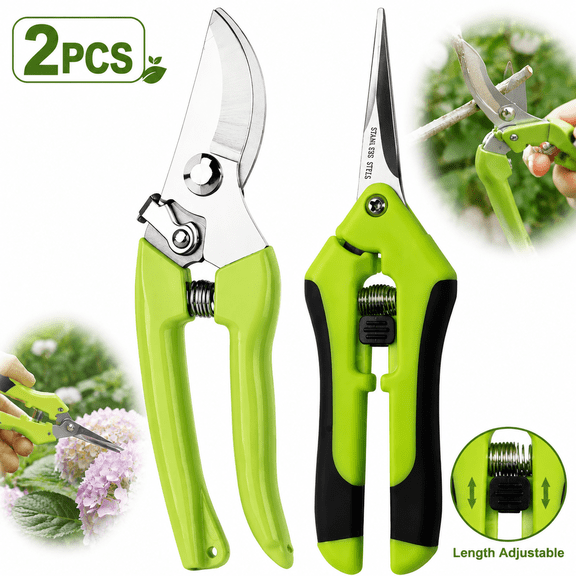 Genreen Gardening Scissor 2PCS Sharp Stainless Steel Blade Garden Shears Cutting Flowers Trimming Plants Yard Florist Flower Rose Herb Hedge Bonsai Fruits Picking