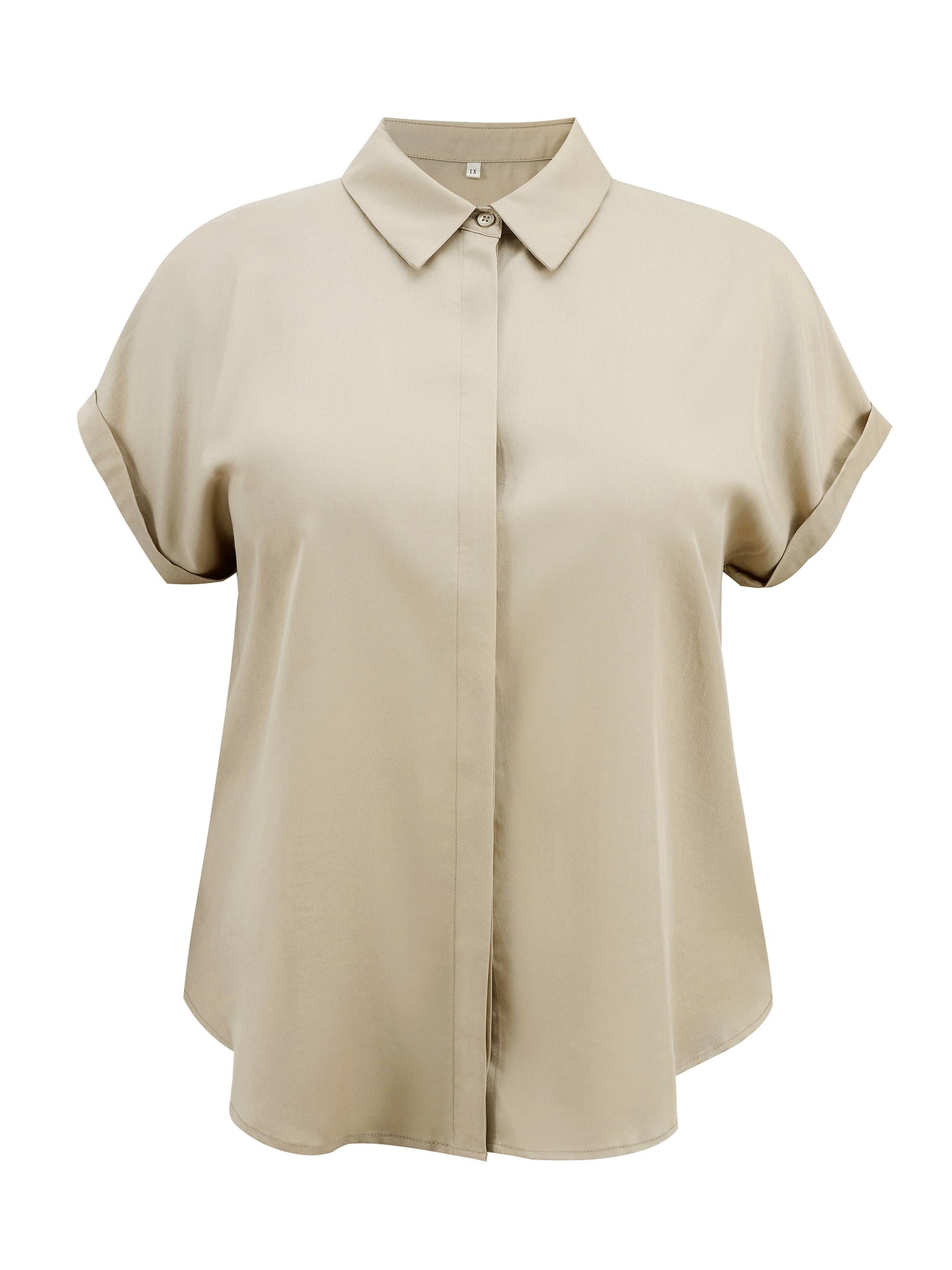 DARING DIVA Women's Plus Size Button Down Polo Lapel Short Sleeve Blouse 4X Khaki