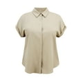 thumbnail image 4 of GRACE & GRANDEUR Women's Plus Size Shirts Lapel Rolled Cuffed Short Sleeve Button-Up Shirt Collared Casual Blouses Tops 1X Khaki, 4 of 5
