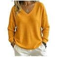 thumbnail image 3 of Waffle Knit Sweatshirt for Women Solid Color Long Sleeve V Neck Loose Fit Pullover Tops for Fall Winter, 3 of 8