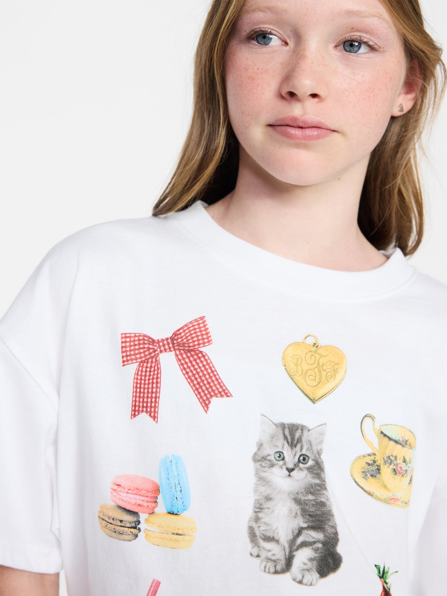 Weekend Academy Girls Oversized Graphic Tee with Short Sleeves, Sizes 4-18