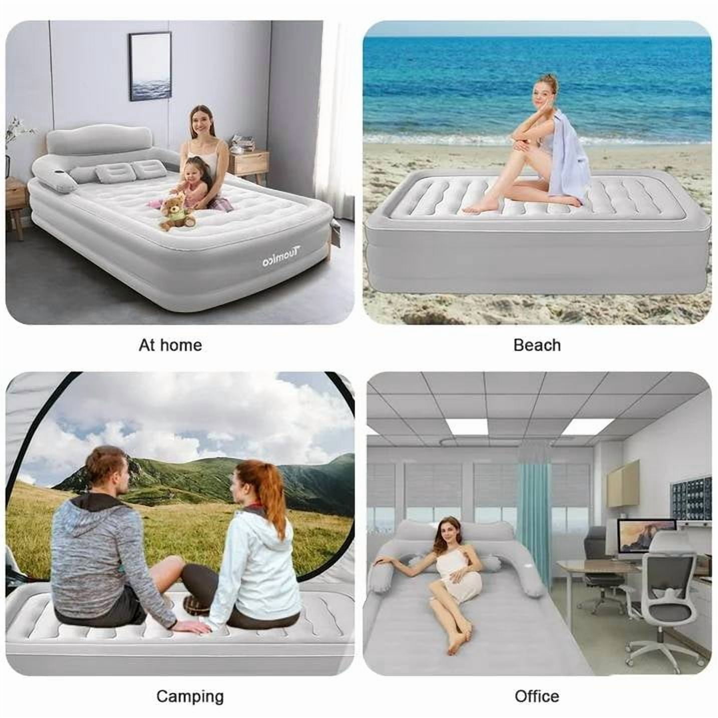 ManyFun Air Mattress with Headboard,18in Inflatable with Built-in Pump, Blow Up Mattress with Removable Electric Pump, Comfort Air Bed Queen for Camping & Home