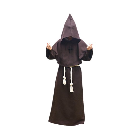 Disfraz de sacerdote con capucha de Halloween con collar cruzado Cinturón Unisex Hombres Mujeres Sól Tomshoo Café/XL