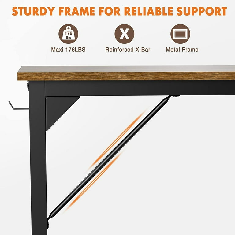 Modern Writing Desk - 40 Inch Office Table with Storage and Hooks, Wood  Computer Desk for Bedroom, Small Home Office, PC Table Desk, Rust Brown