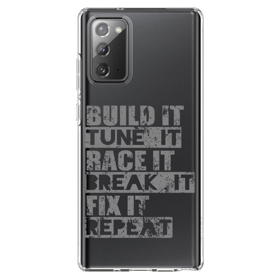 DistinctInk Clear Shockproof Hybrid Case for Galaxy Note 20 ULTRA (6.9" Screen) - TPU Bumper Acrylic Back Tempered Glass Screen Protector - Build It Tune Race Break Fix Repeat