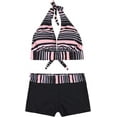 thumbnail image 4 of Two Piece Push Up Swimsuits for Women High Waisted Tummy Control Sporty Bikini Sets Pink Black Stripe L, 4 of 8