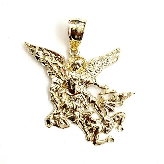 New 10k yellow gold saint Michael pendant charm fine religious gift jewelry 7g