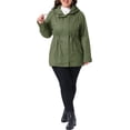 thumbnail image 2 of Agnes Orinda Women's Plus Size Hooded Anorak Jacket Utility Parka Zip Snap Drawstring Waist Windbreaker Coat with Pockets L Army Green, 2 of 6