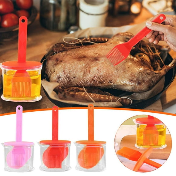 Fufafayo 3Pcs Oil Brush with Bottle, Kitchen Seasoning Brush for Cooking Baking Barbecue, Split Type Oil Applicator, Ergonomic Food Oil Brush for Indoor Outdoor Use
