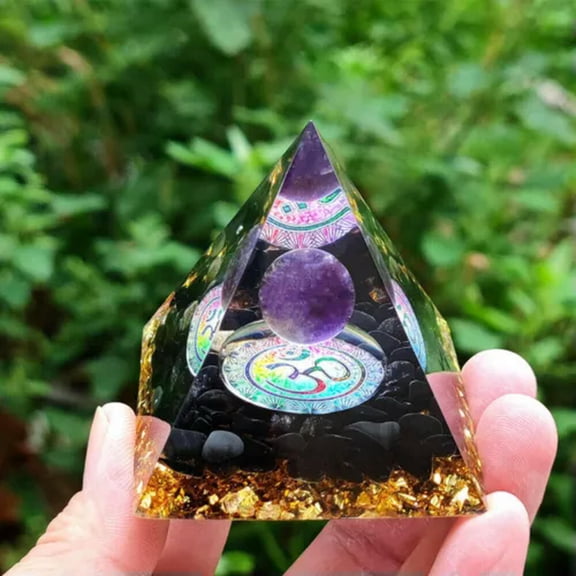 HOOUN Amethyst Crystal Sphere Orgonite Pyramid Obsidian Chakra Energy Orgone Stone-#8 Amethyst Obsidan