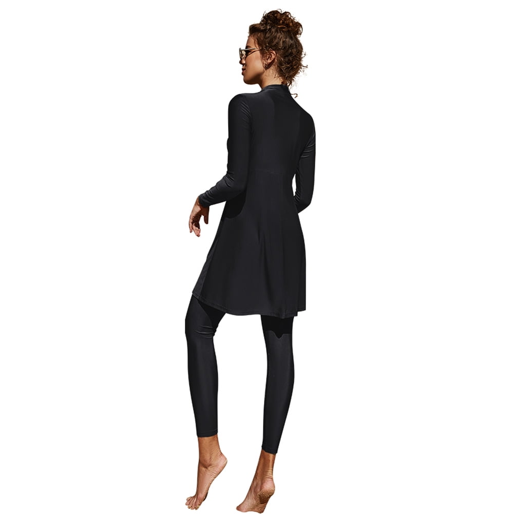 IBTOM CASTLE Women Muslim Swimsuits Modest Burkini Swimwear Islamic Long Sleeve Full Cover Swim Top Leggings Pants ​Bathing Suits L Black