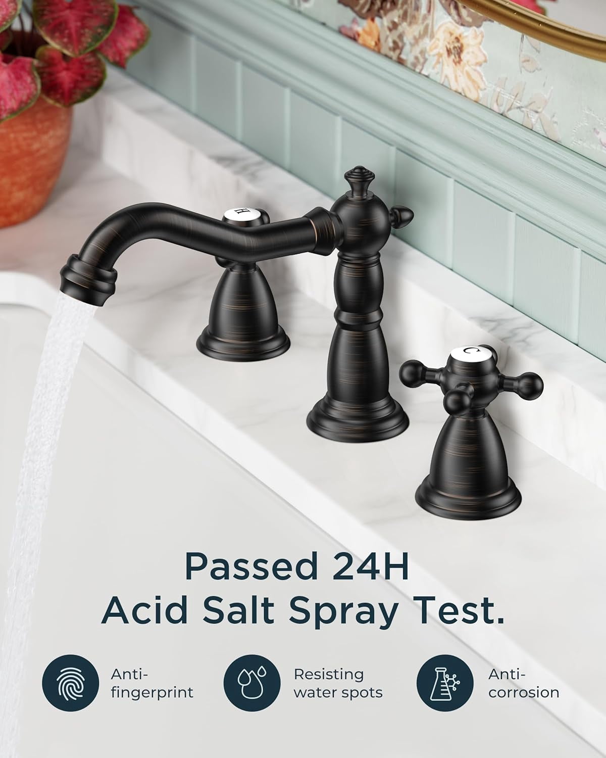 Vintage 3 Hole Bathroom Faucets Oil Rubbed Bronze, 2 Handle 8 Inch Widespread Antique Faucet for Bathroom Vanity RV Farmhosue Sink with Metal Pop Up Drain and Supply Lines
