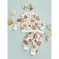 thumbnail image 3 of 3Pcs Baby Girl Outfits Floral Sweatshirt + Pants + Headband Infant Fall Winter Clothes White 12-18 Months, 3 of 10