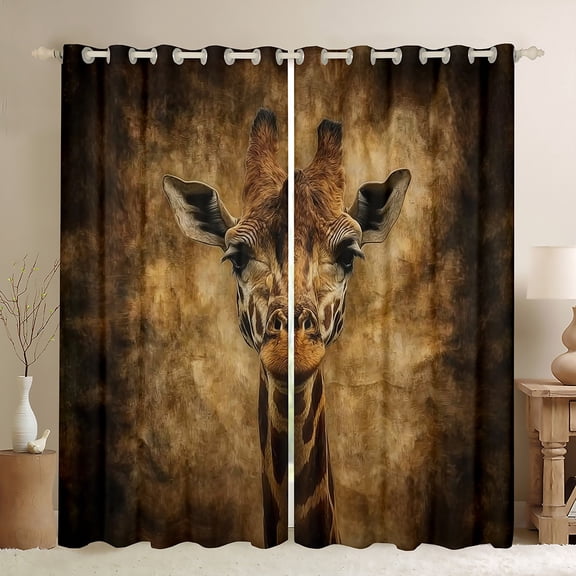 Feelyou 3D Giraffe Animal Curtains Pack of 2 (42x84 Each), Rustic Jungle Wildlife Curtains Blackout, Teens Kids Boys Girls Bedroom Curtains, Living Room Curtains Decor